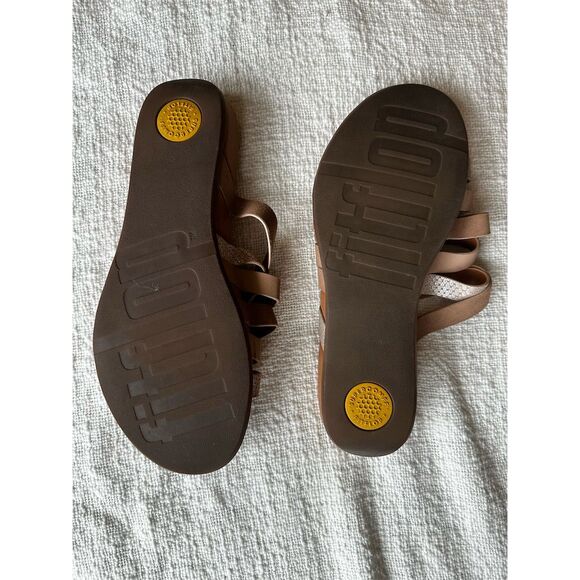 FitFlop Women's Size 8 Lumy Leather Slide Sandals Brown Silver Accents - Picture 5 of 5